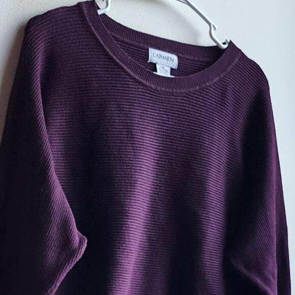 Carmen Marc Valvo Deep Purple Scoop Neck Ribbed Cropped Sweater Size XL - Picture 2 of 13